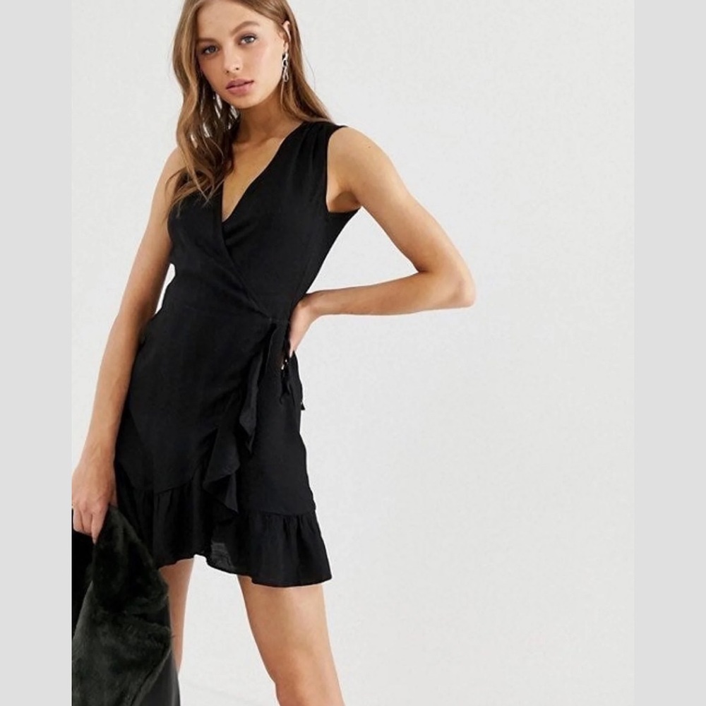 All Saints Krystal Black leopard print ruffle trim sleeveless wrap dress - Picture 11 of 13